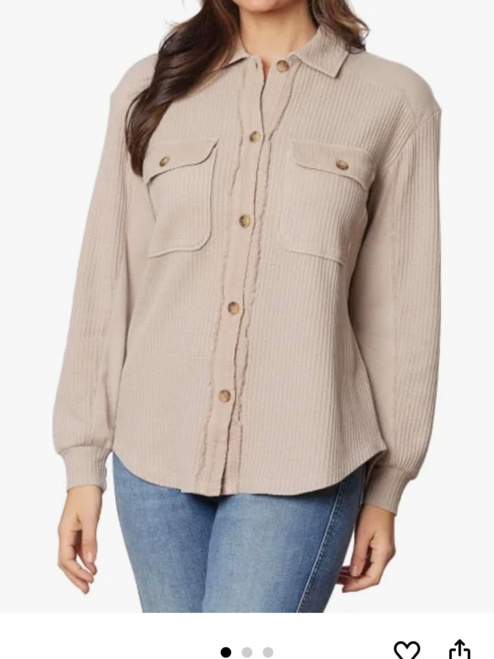 Briggs New York Ribbed Button-Front Shirt Jacket in Beige